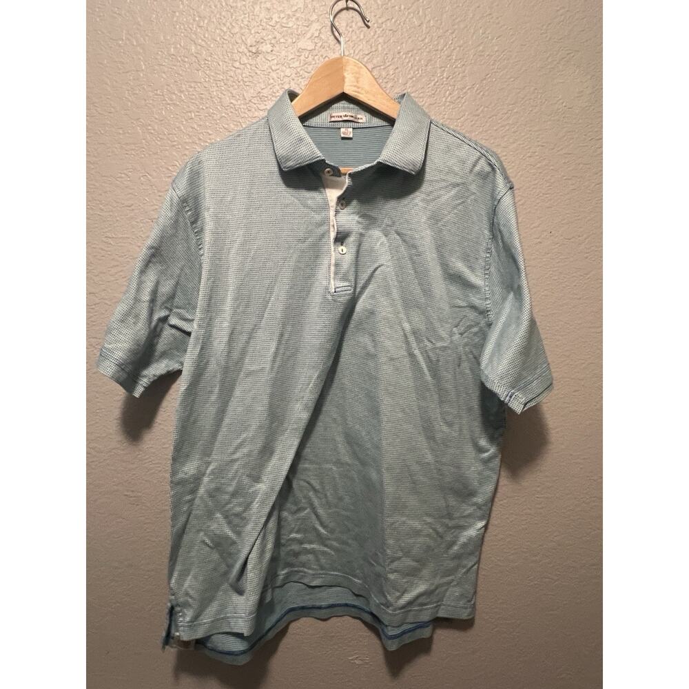 Peter Millar Men’s XL Summer Comfort Polo Blue White Geometric Print Golf